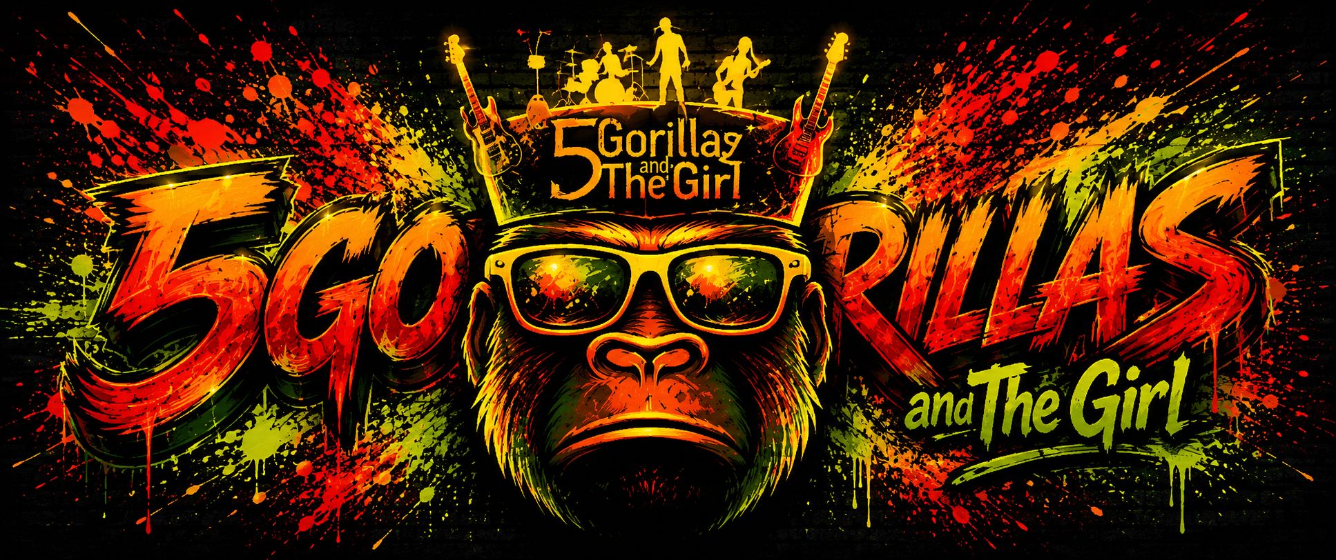 Farbiges Bandmotiv: Gorilla mit Sonnenbrille in Orange, Goldgelb und Limettengrün